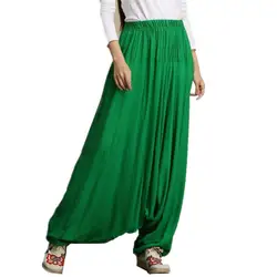 Women Summer Harem Pants Casual Cotton Solid Elastic Waist Wide Leg Pants  Bottoms loose long trousers 13 colors