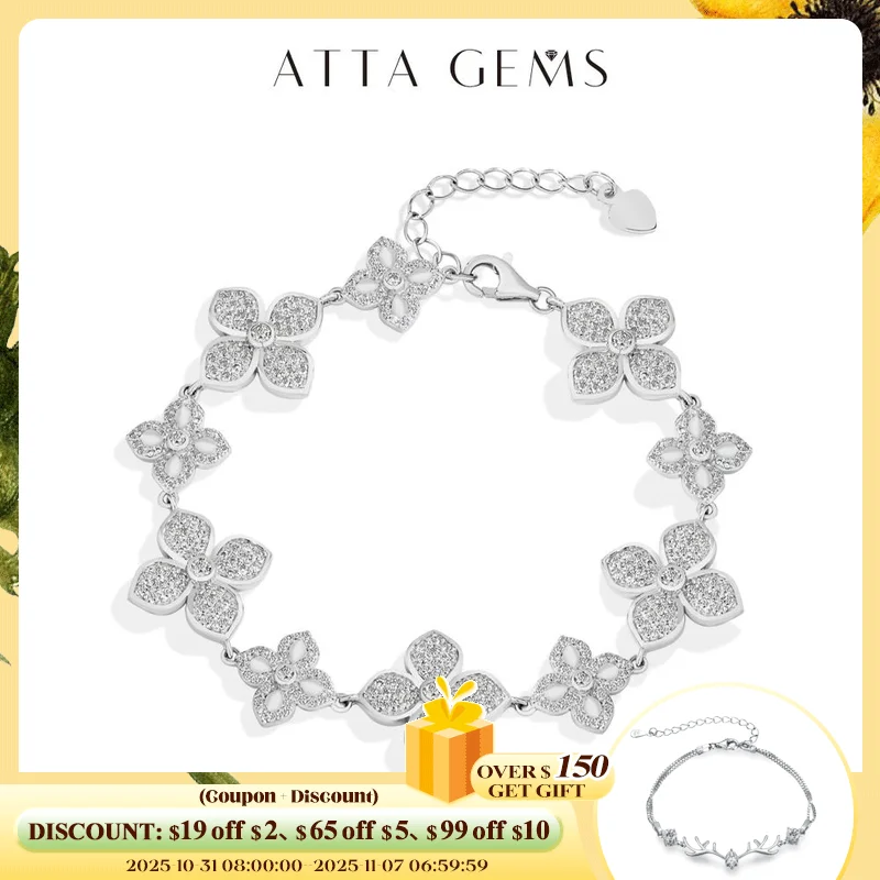 

ATTAGEMS Plants Eternity Moissanite Bracelet for Women 925 Sterling Silver Adjustable Classical Tennis Chain Trendy Fine Jewelry