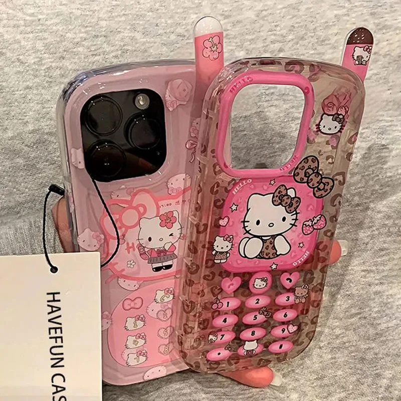 Cute Hello Kitty Phone Case Korean Japanese Style Retro Telephone Anti Drop for IPhone 14 15 16 17 Pro Max Protective Cover Gift image 4