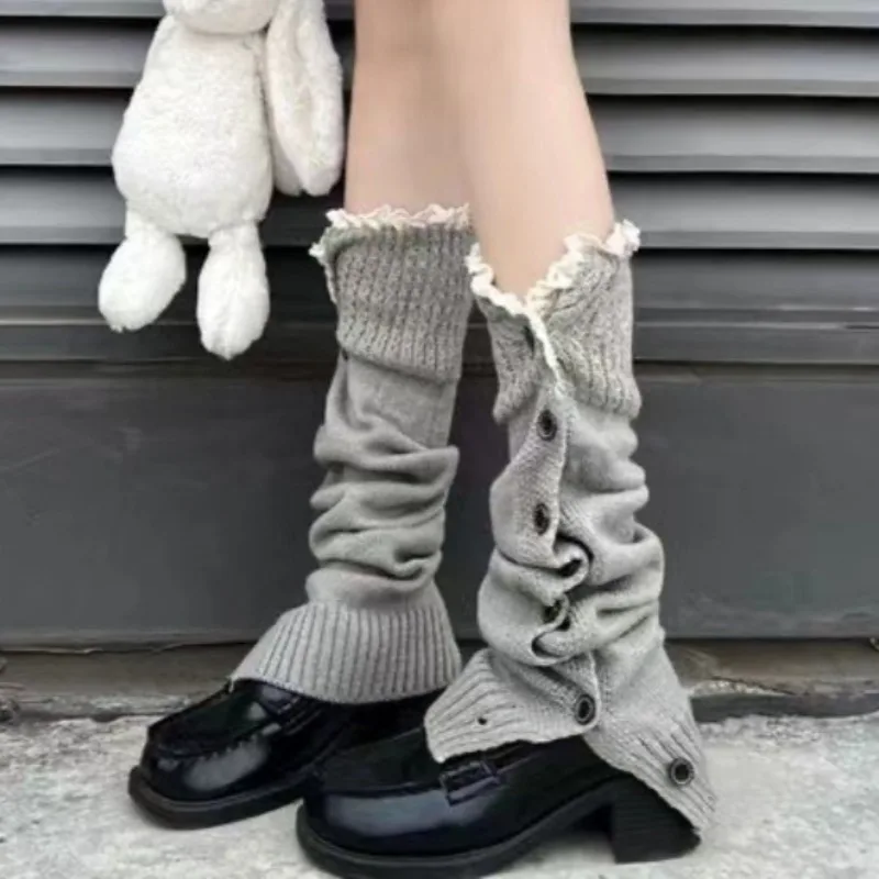 Y2K Button Design Leg Warmers Harajuku Women Girl Knitting Leg Warmer Socks Ladies Foot Socks Leg Warmers Winter Ankle Warmer