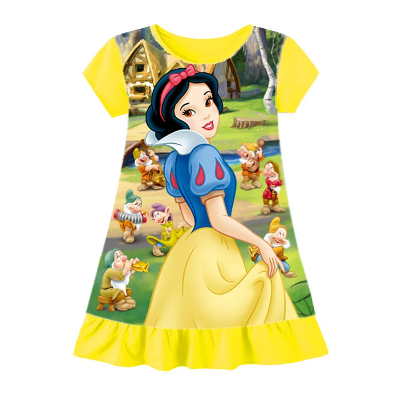 Snow White Anna Elsa Mermaid Dress Girls Nightdress Clothes Summer Cartoon Nightgown Children Clothing Short Sleeve Pajamas