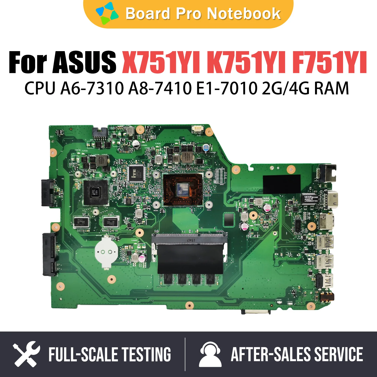 

X751YI Mainboard For ASUS X751Y A751YI K751YI F751YI Laptop Motherboard With A6-7310 E1-7010U 4GB 2GB RAM