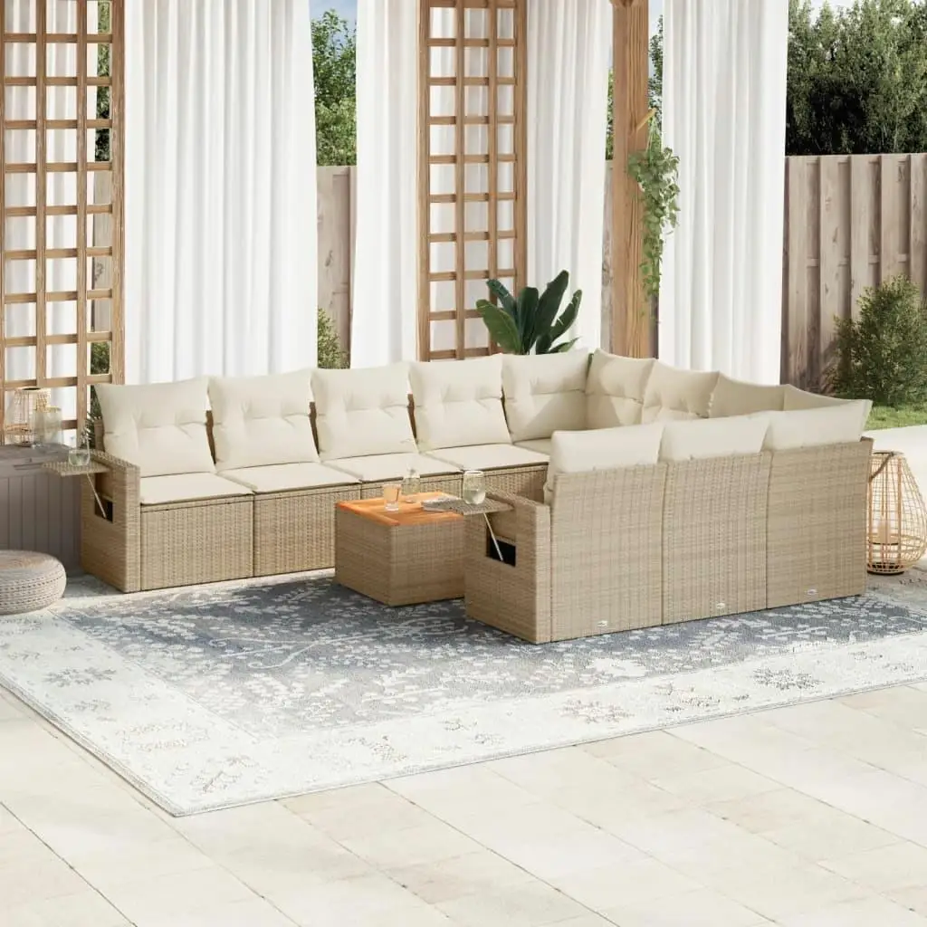 

Large Foldable Garden Sofa Set Beige PE Rattan Outdoor Furniture Modern Relaxing Seating Solution