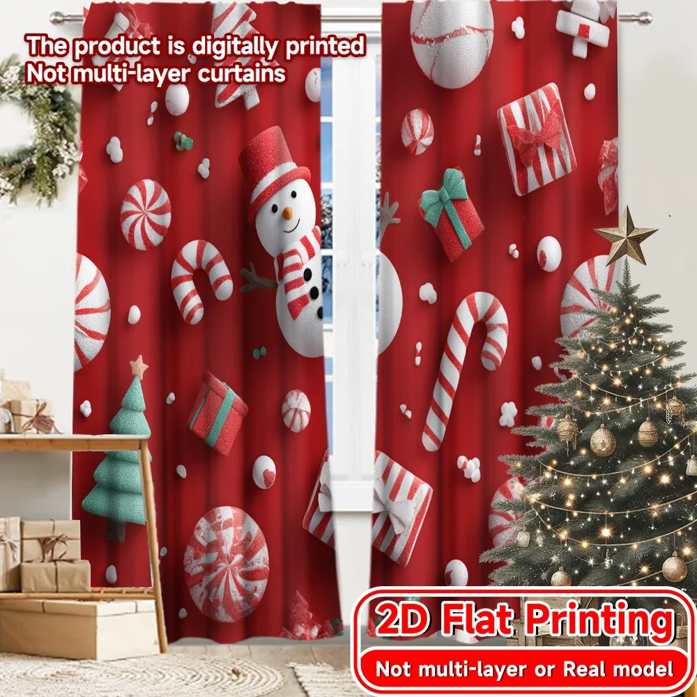 2D Flat Printing,2pcs Festive Snowland Light Filtering Popular Curtains Machine Washable Fabric Curtains Room Decor for Living