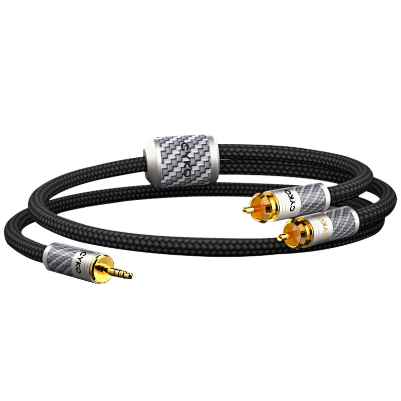 CYKO HIFI 3.5 مللي متر إلى 2RCA كابل الصوت مطلي بالفضة 7N OCC النحاس مطلية بالذهب التوصيل 3.5 مللي متر جاك لمكبرات الصوت فك التشفير