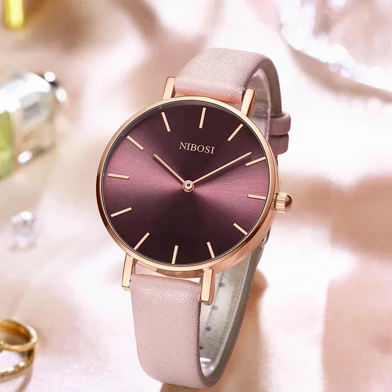 Relógio de Quartzo NIBOSI Fashion para Mulheres, Relógio de Luxo Feminino à Prova d'Água com Pulseira de Couro, Design Criativo e Simples, Presente para Mulheres.