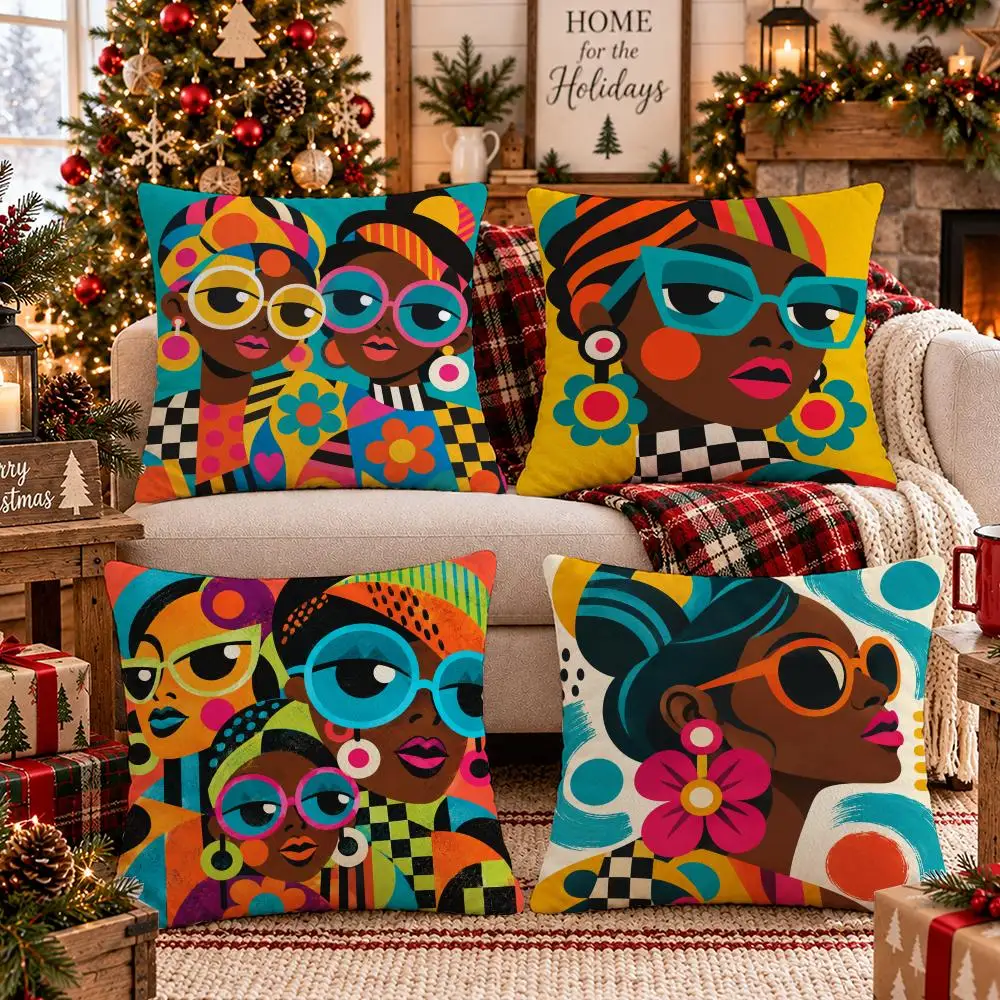 Pop Portraits Cushion Cover 1/4Pcs Soft Plush Throw Pillow Cover Double-Sided Print Sofa Living Room Decor
