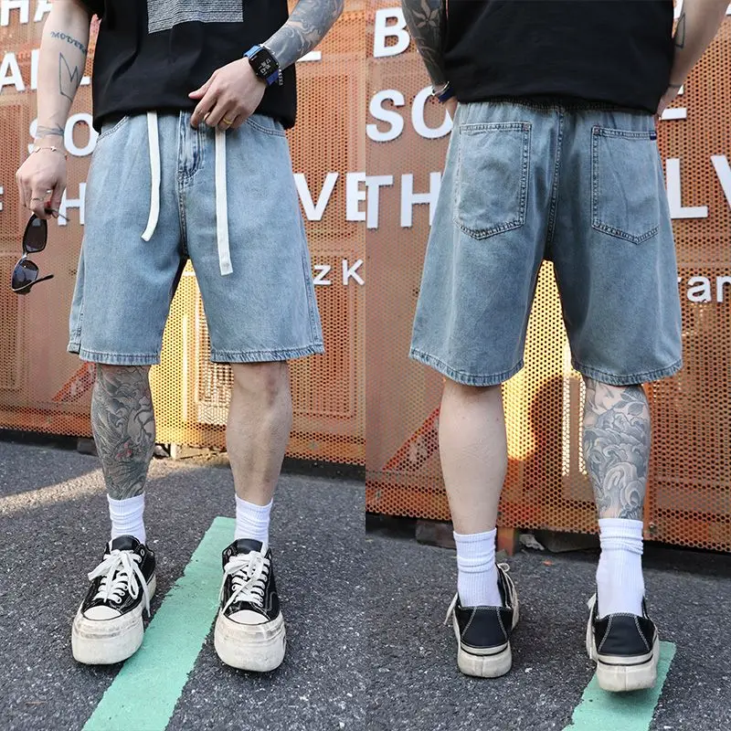 Amerikanischen Y2K Licht Luxus Qualität Retro Denim Shorts Sommer Hip Hop INS Männer Lose Rasur Jacquard Paar Denim Fünf Punkt Hosen