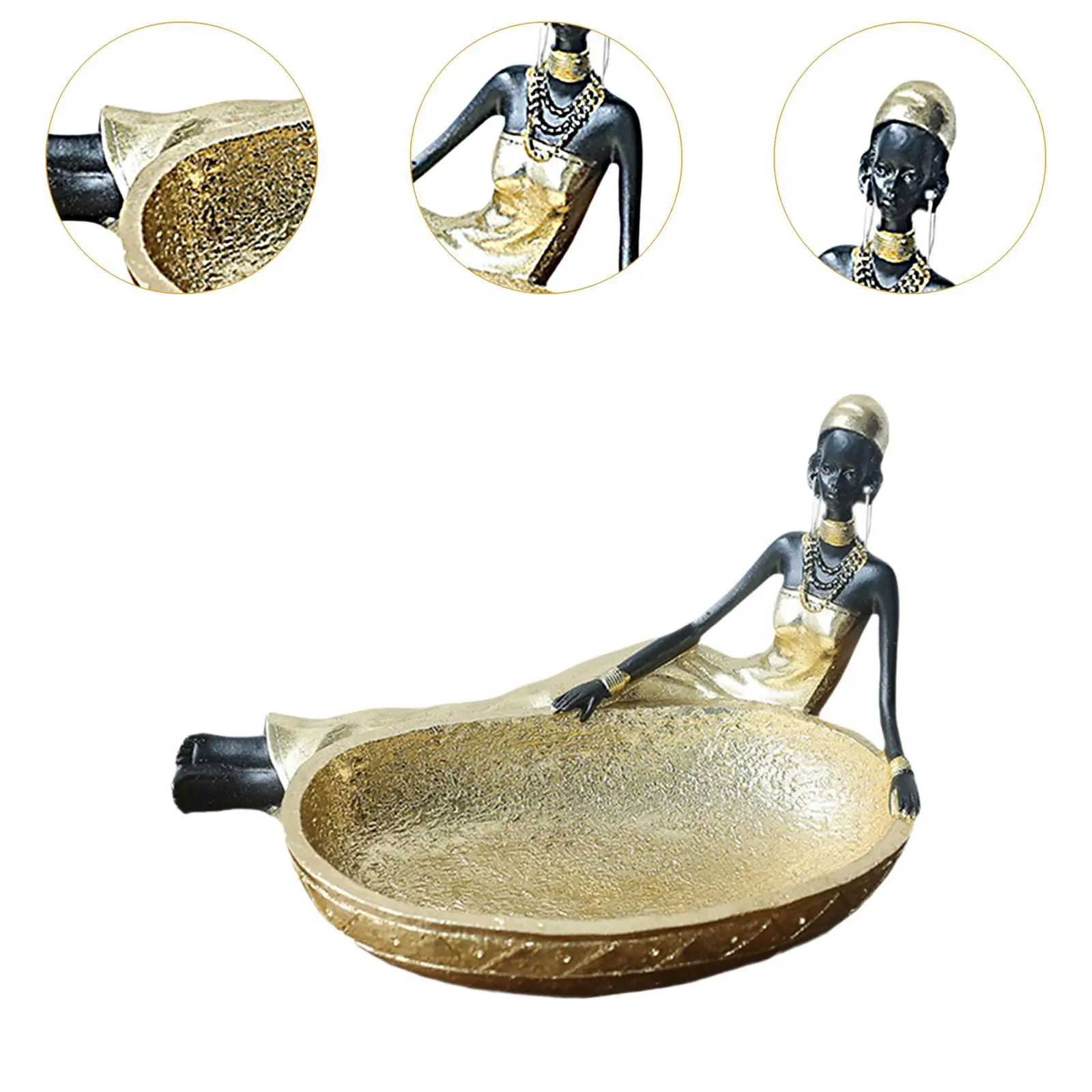 Statuetta africana statua della ragazza con vassoio da portata vassoio di caramelle decorazioni per soggiorno figurina tribale della signora per l'appartamento d'ingresso