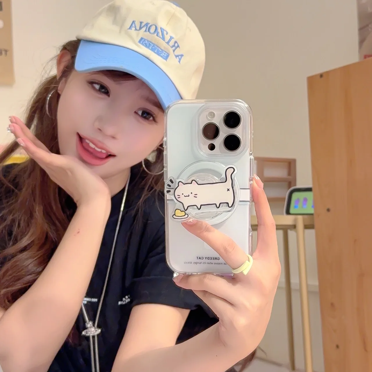 Round-Edge Airbag Double-Sided IMD Foraging Cat  Magnetic Stand Phone Case for iphone 16 Promax   15 14  13 Back Cover Gift