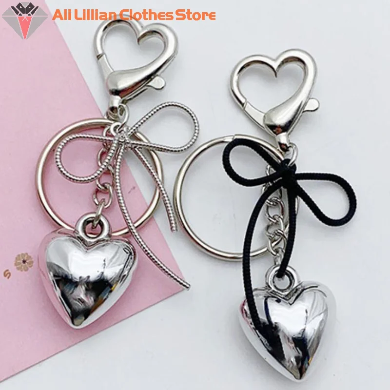 Y2k Bowknot Big Heart Keychain Bow Key Ring For Women Girls Friendship Gift Car Handbag Decoration