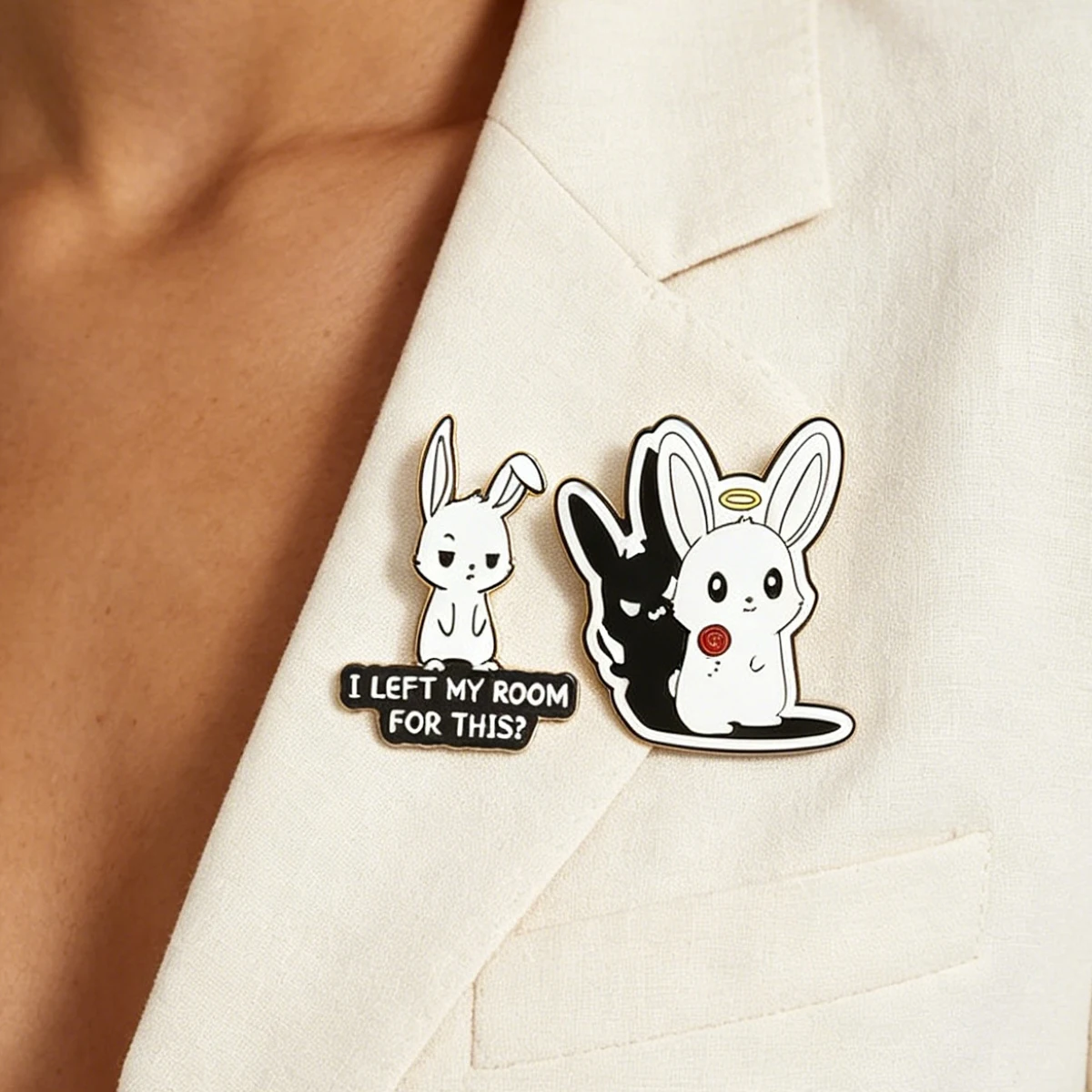 2 Cute Rabbit Animal Brooches, Cartoon English Quotes Enamel Badges, Unique Personalized Clothing Decorations, Small Gifts