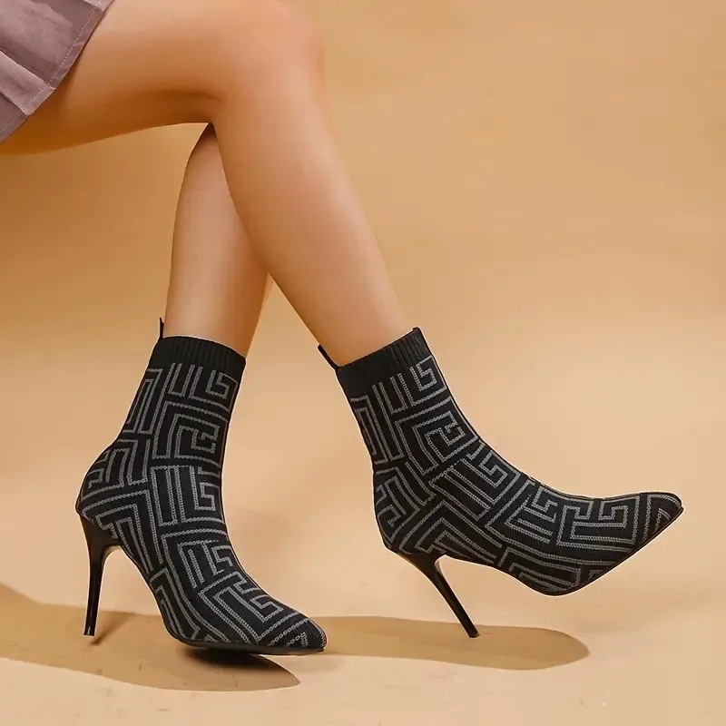 Fashion Mesh Women Sock Boots Pumps Chelsea 2023 Winter New Pointed Toe Designer Sexy Dress Women Shoes Stilettos Knitting Boots