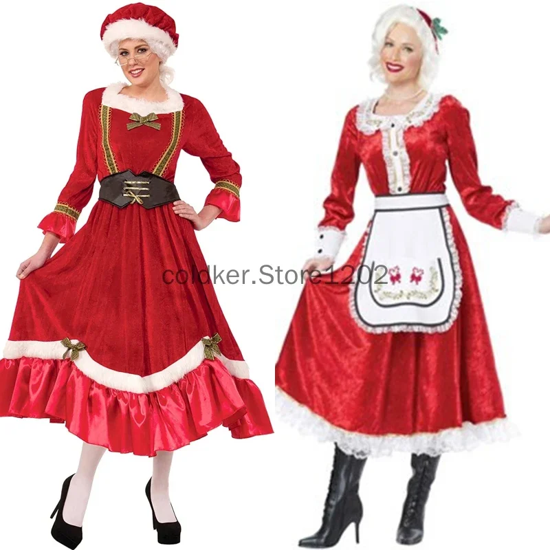 Christmas Santa Claus Dress Cosplay for Adult Mother Grandma Girl Xmas New Year Santa Cosplay Clothes Party Performance Wear