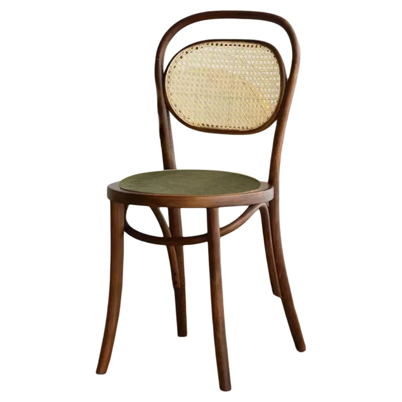 Solid Walnut Dining Chairs Mid-Century Modern Rattan Backrest Living Room Chair Vintage Bistro Chairs for Kitchen/Balcony/Cafe