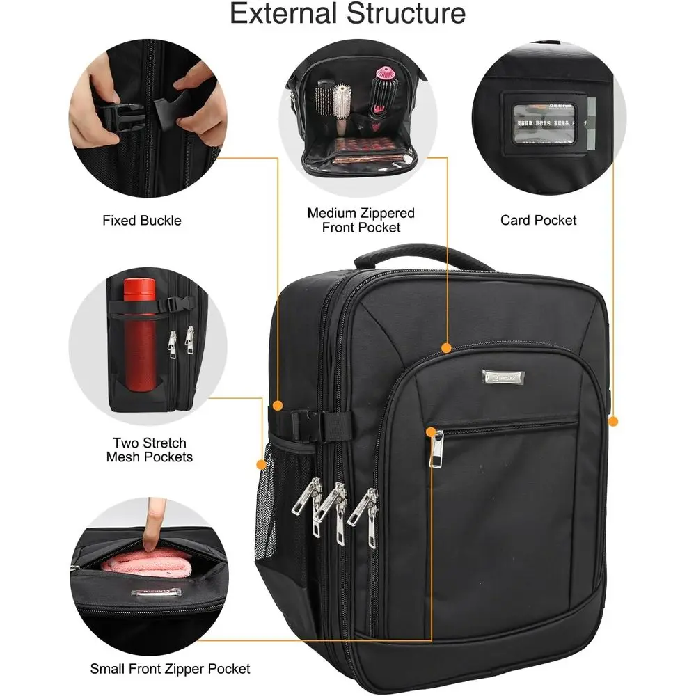 Bolsa de maquiagem profissional grande de dupla camada para artistas com 4 bolsas de armazenamento em preto