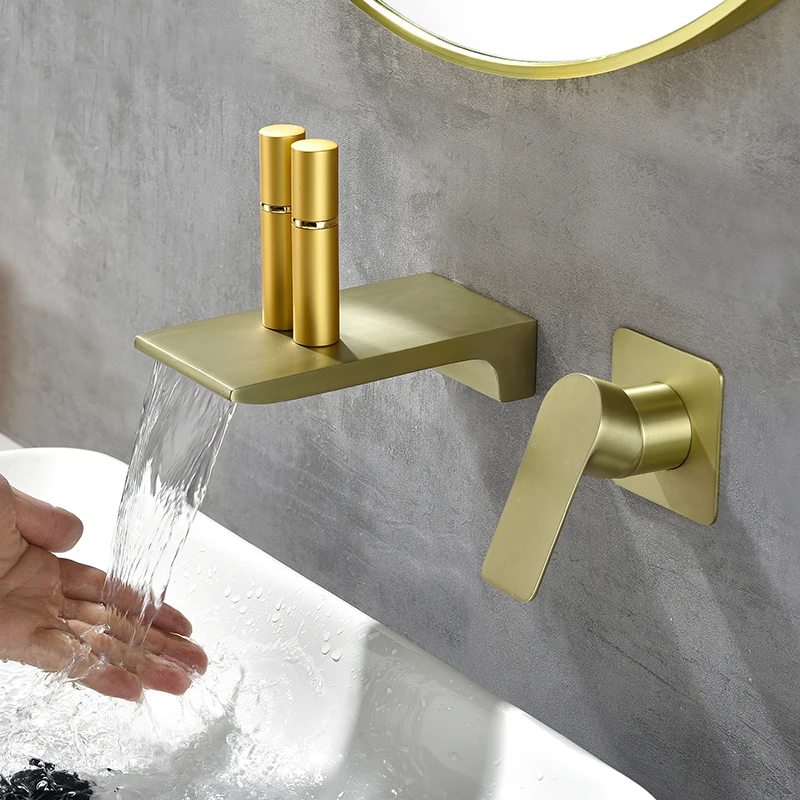 Wall Mount Tub Filler Waterfall Bathtub Faucet High Flow Bath Filler Faucet Bathroom Faucets with Rough-in