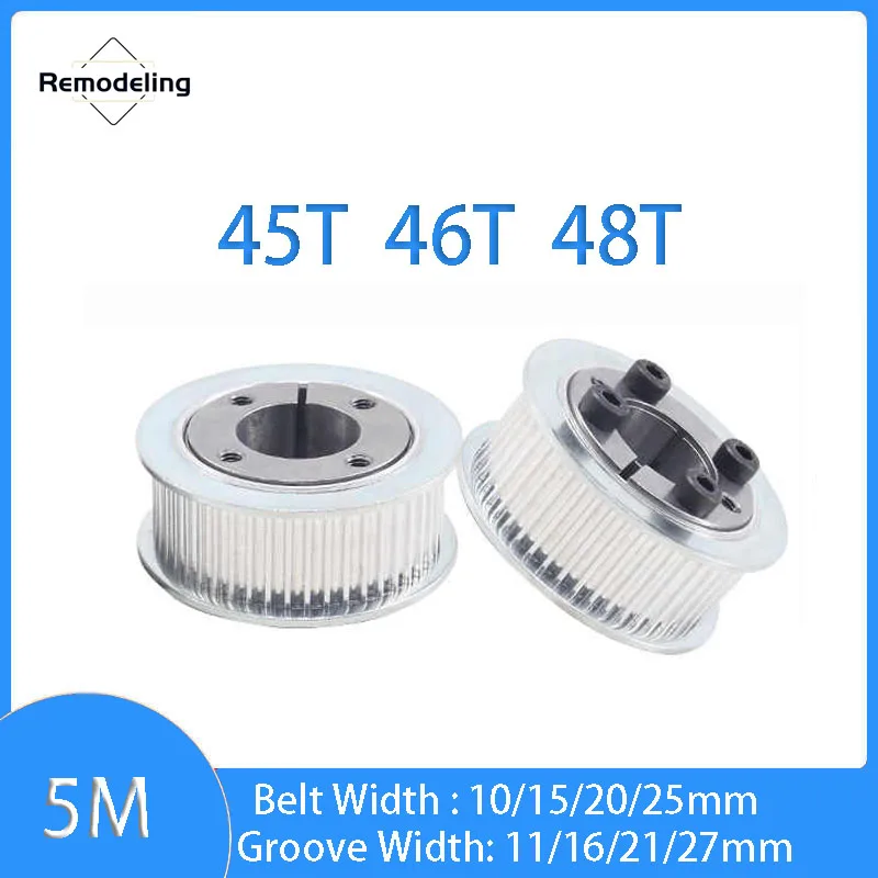 

1pcs 5M Timing Pulley Keyless 45T 46T 48T Bushing Bore 5mm-32mm Synchronous Wheel For Belt Width 10/15/20/25mm Pitch 5mm