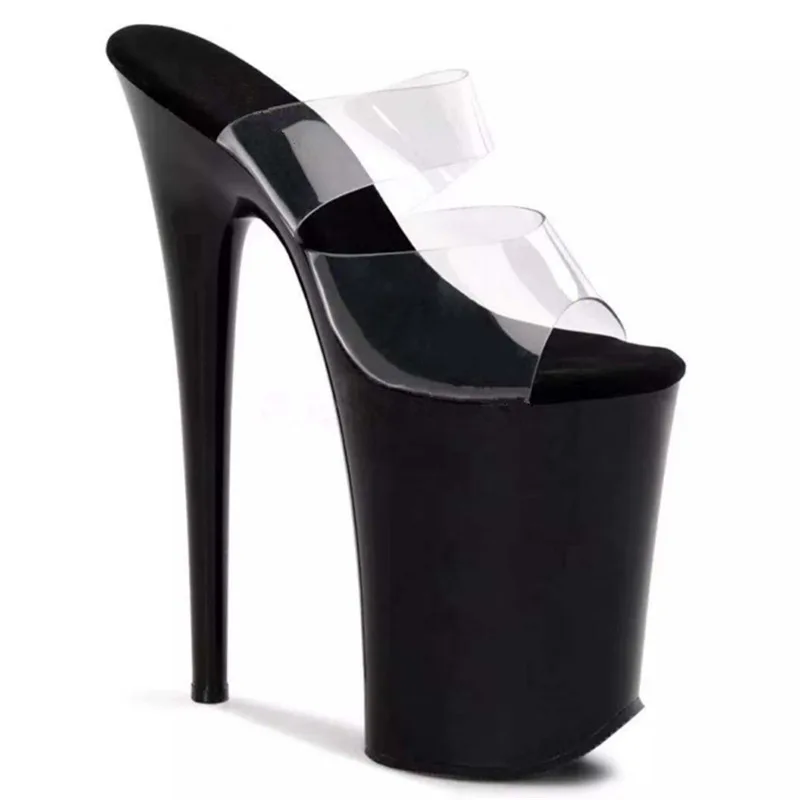 23cm Stiletto Heels Waterproof Platform Transparent Strap Nude Color Sexy Sandals Summer  Big Size Buckle Strap Women's Shoes