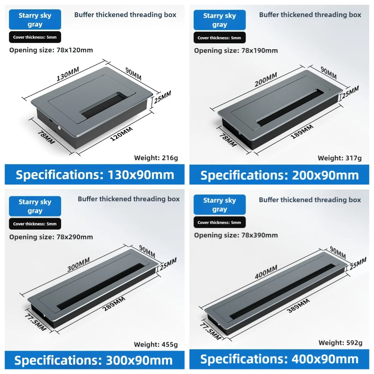 1 Stück rechteckige Kabeldurchführung aus Aluminiumlegierung für Schreibtische, Kabellochabdeckung, Kabelauslassöffnung, Oberflächenmontage, Tischkabelloch, Möbelbeschlag – Detail 12