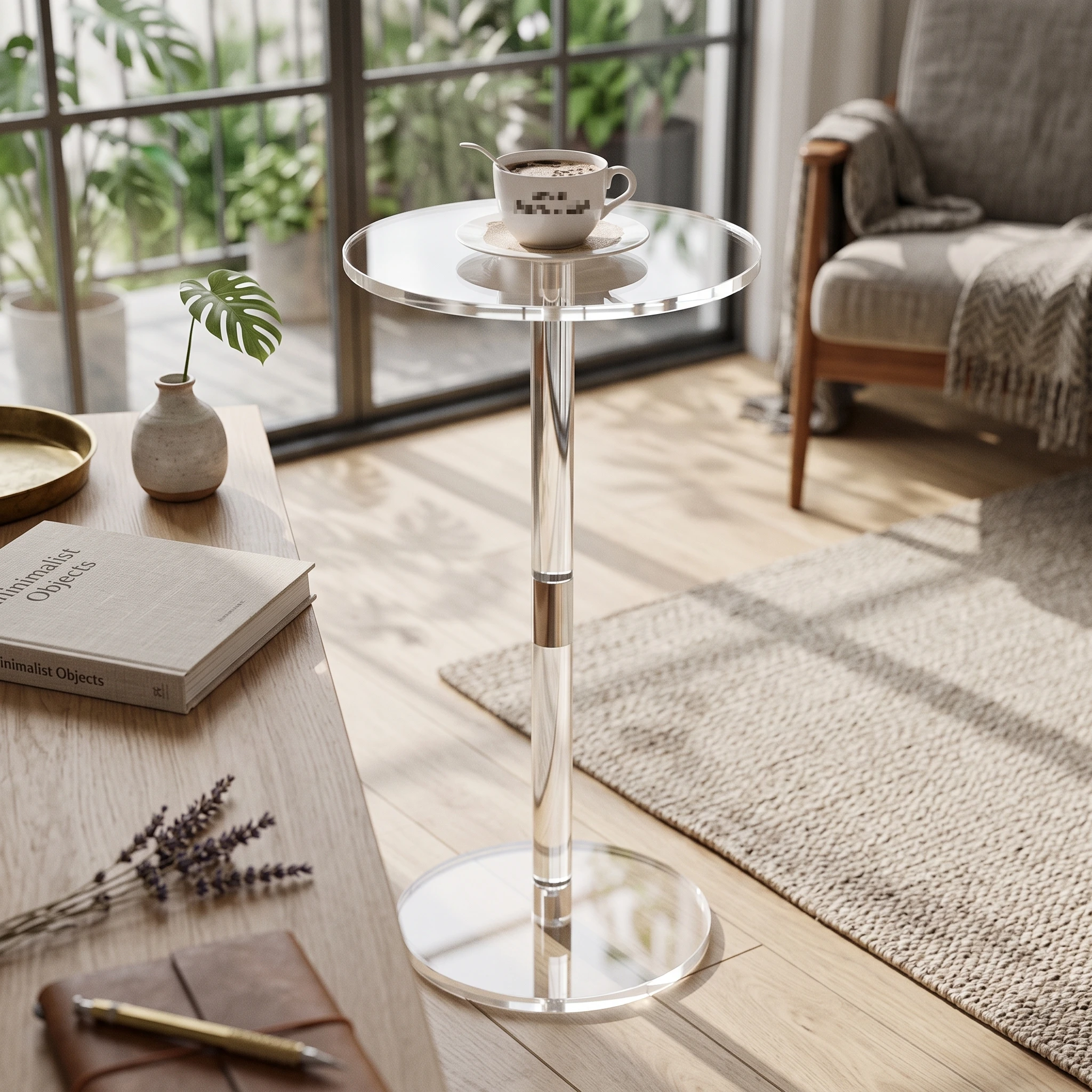 Acrylic Side Table Transparent Acrylic Pedestal Table Furniture Small Space Long-Lasting for Living Room, Bedroom