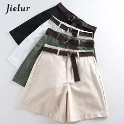 Jielur Shorts Alle-Match 4 Effen Kleur Sjerpen Casual Shorts Vrouwen A-lijn Hoge Taille Slanke Korte Femme Chic S-XXL dames Bodem