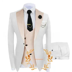 2024 Elegant Men's Suit 3 Piece White Jacket Wedding Groom Tuxedo Formal Party Dress Customized Outfit