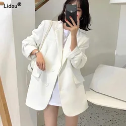 Spring Summerthin Loose Office Lady Fashionable Solid Color Blazers Button Pockets Notched Women's Clothing Long Sleeve Sweet