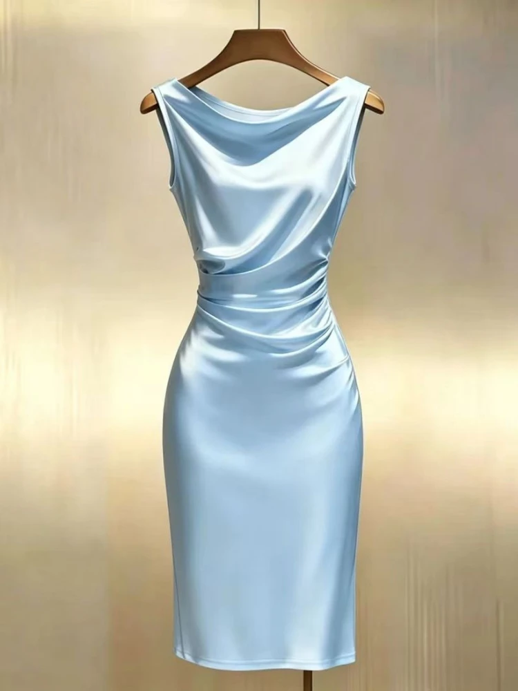 Damen-Plissee-Kleid, ärmellos, figurbetont, im französischen Stil, elegant und modisch, mittellang. – Detail 5