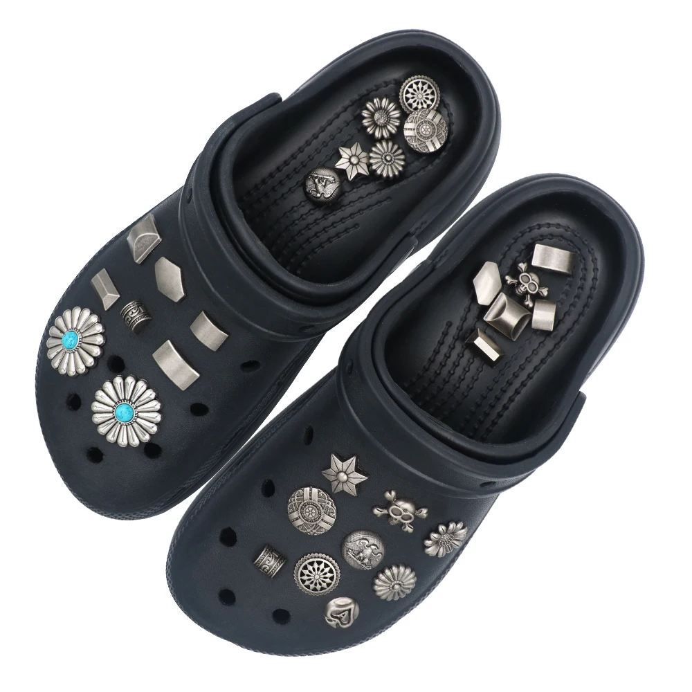 Shoe Decorations Rectangle Rotundity Pines Simulated Turquoise Pumpkin Sunflower 1 Set 15 Pcs Metal Snap-in Slipper Accessories