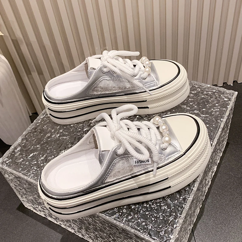 

Женские летние уличные тапочки без шнуровки Faion Pearl White, дышащие повседневные нескользящие сандалии на платформе с перекрестными завязками