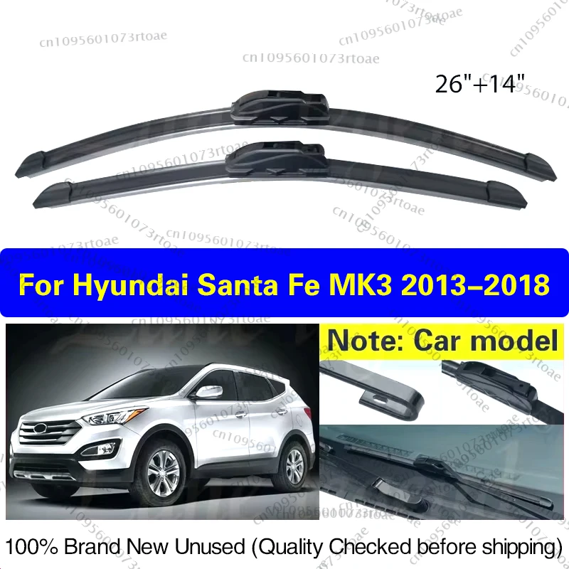 

For Hyundai Santa Fe MK3 2013 - 2018 Front Wiper Blades Windshield Windscreen Clean Window Rain Brushes 26"+14" Car Accessories