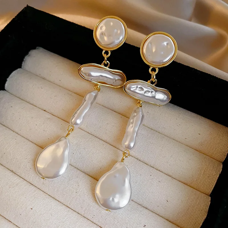 French Luxury Baroque Pearl Tassel Earrings Retro Style Jewelry Gift