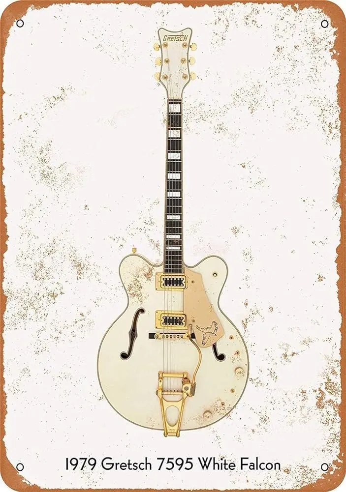 1p, Gretsch White Falcon Tin Sign Vintage Wall Postert Birthday Metal Tin Sign es, TinSignEUa24176