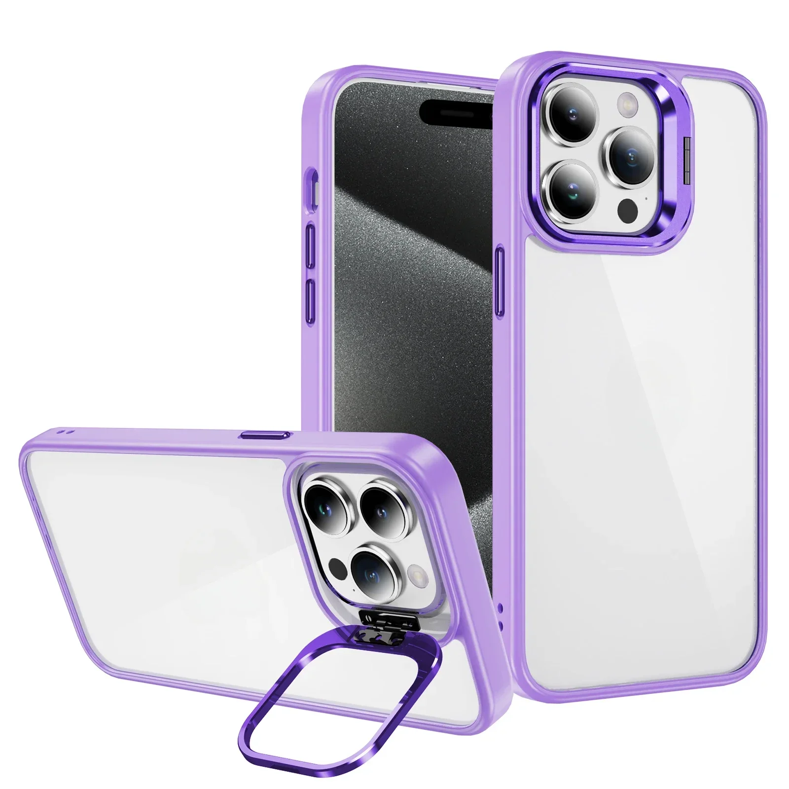 Acrylic Transparent Bracket PCU Phone Case for iPhone 16 Pro Max 15 14 13 12 11 Plus Shockproof Protective Cover