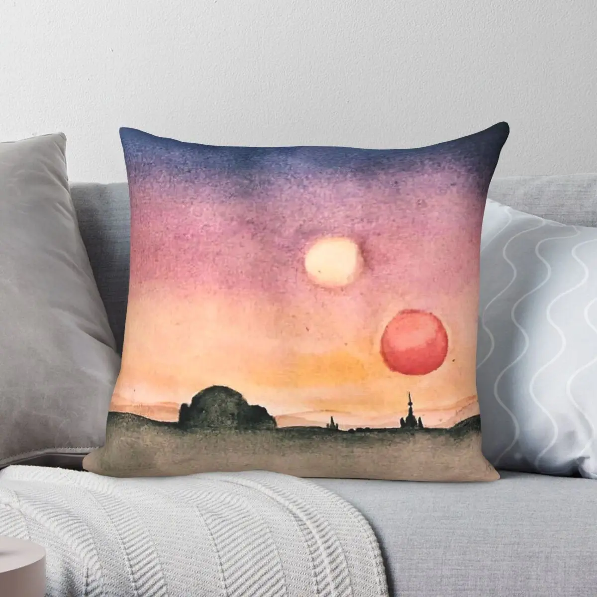 Tatooine Sunset Double Suns Square Pillowcase Polyester Linen Velvet Creative Zip Decorative Sofa Cushion Cover Wholesale 45x45
