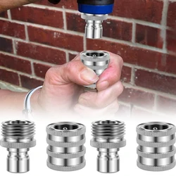 4Pcs Thread Tap Coupling Stainless Steel Garden Hose Quick Connector Water Hose Fitting 3/4inch Pressure Washer Pump Adapter