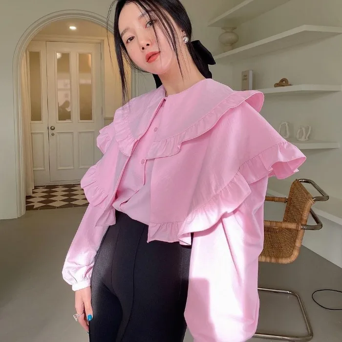 Nomikuma 2023 Spring Women Blouse Korean Double Peter Pan Collar Top Shirts Casual Long Sleeve Fashion Blusas Mujer De Moda