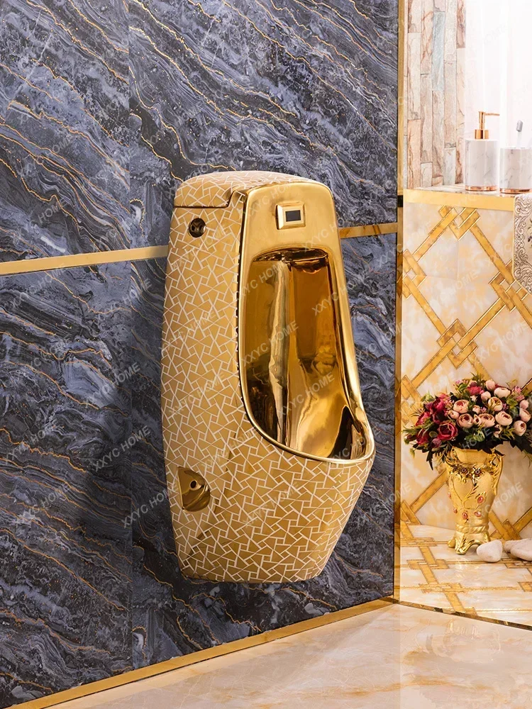 Golden Urine Cup Integrated Induction Urinal Wall-Mounted Electroplating Tuhao Gold Toilet Ceramic Urinal Urinal Funnel