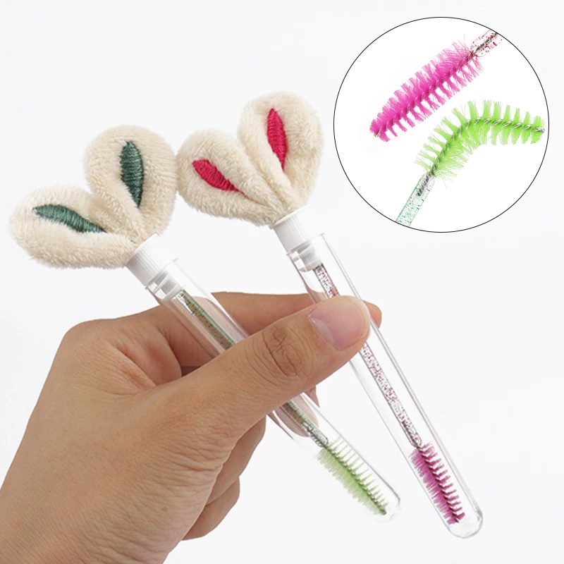 10pcs Rabbit Ear Eyelash Tube Brush Lash Extension Micro Brushes Eyebrow Comb Cute Mascara Wand eyelashes Lifting Makeup Tool