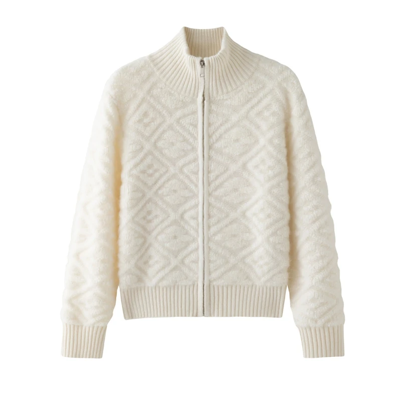 

ANGEL Luxury Women's 100% Cashmere Zipper Cardigan Autumn Winter Turtleneck Cashmere Sweater Coat Thick Warm Clothing Tops