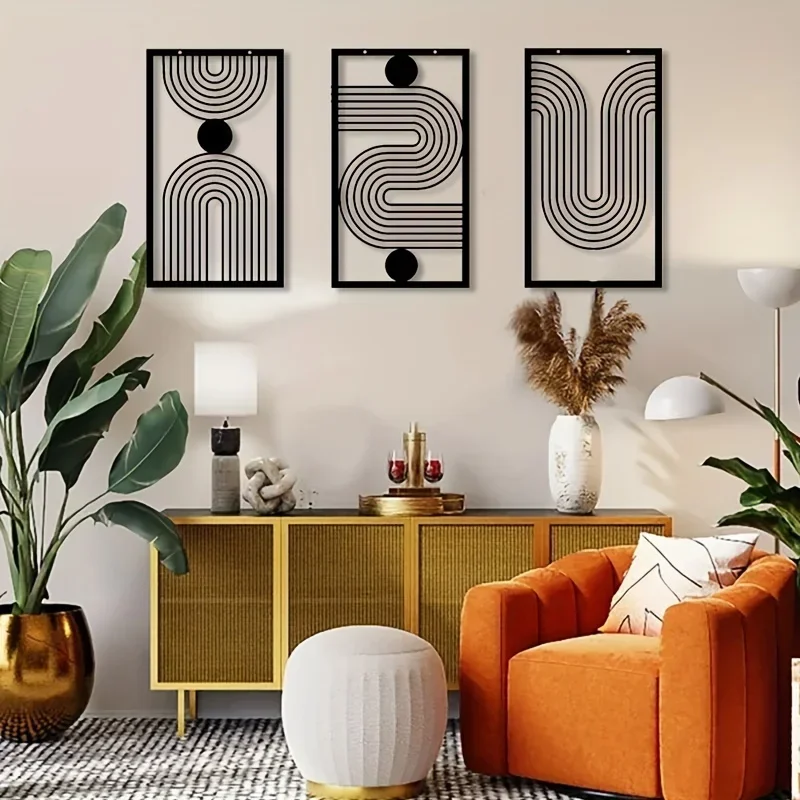 

CIFBUY Deco 3pcs Abstract Geometric Gallery Wall Hanging Painting Bohemian Line Home Decoration Geometric Artwork Modern Wall A