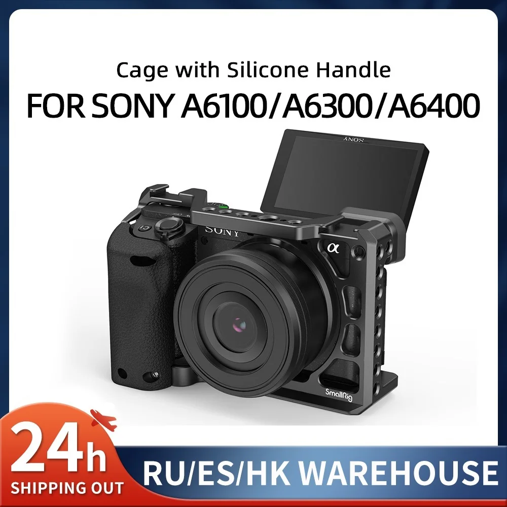 Top DSLR sony a6400 Camera Cage rig with Silicone Handgrip Handle & Cold Shoe for Sony A6100/A6300/A6400 Camera 3164