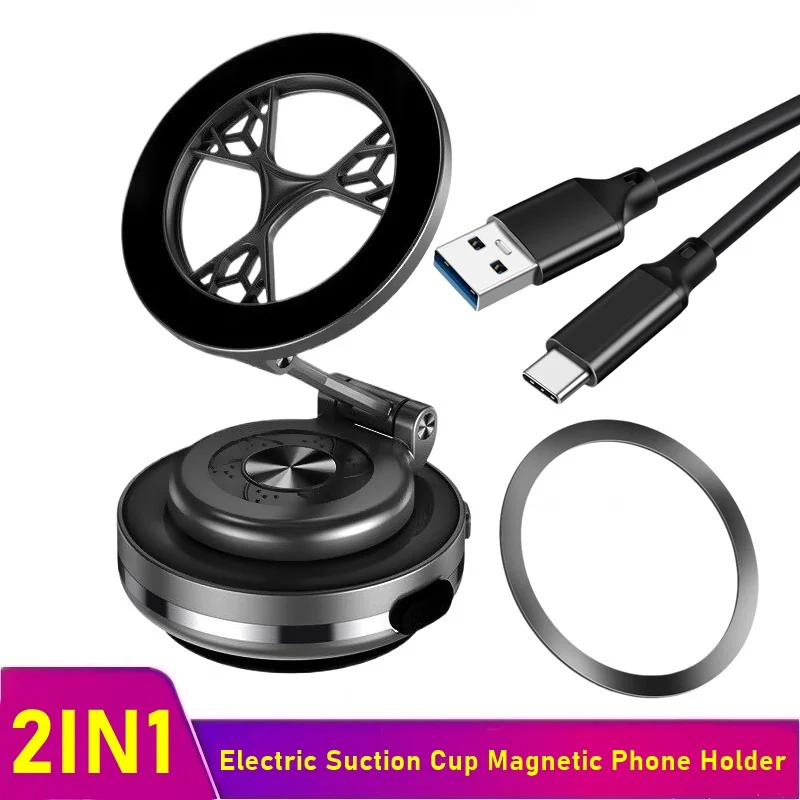 Electric Vacuum Suction Cup Magnetic Car Phone Holder Mirro Bath Shower Desk Bracket for Iphone 16 15 14 13 12 Pro Max Samsung