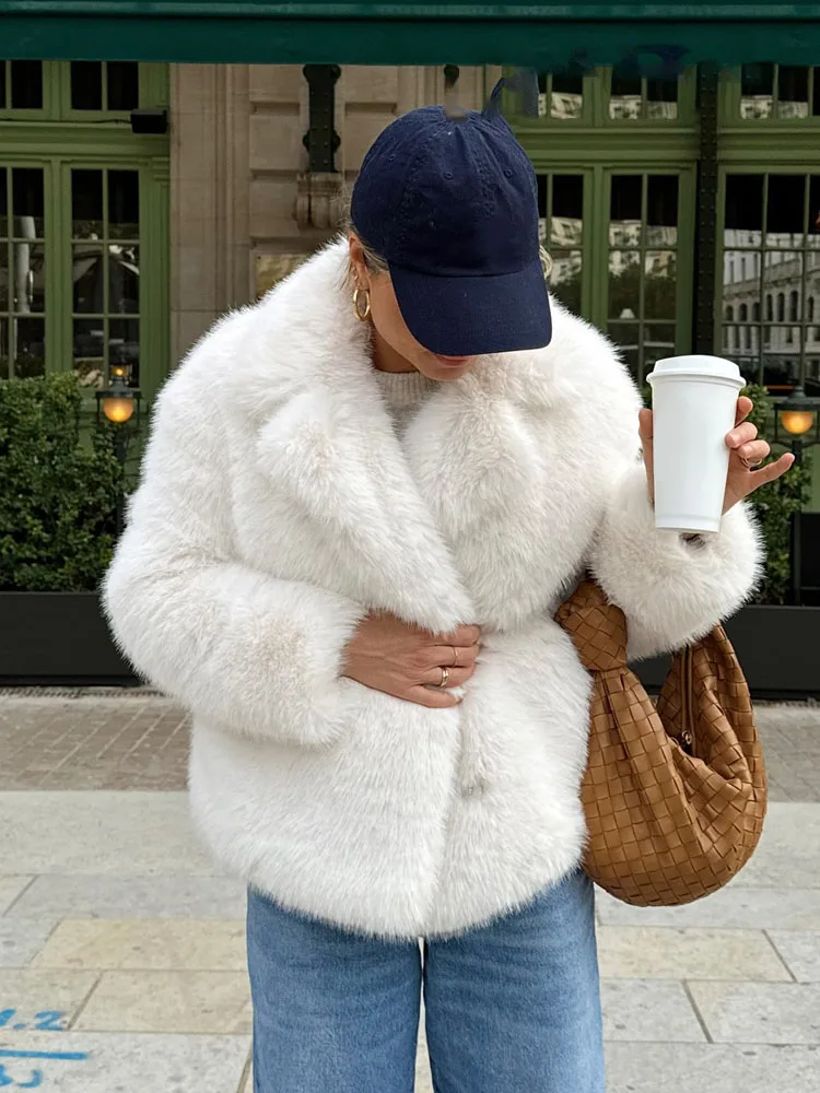 HH-cárdigan de manga larga con efecto de piel sintética para mujer, abrigo informal elegante con bolsillos de calle alta, moda de invierno