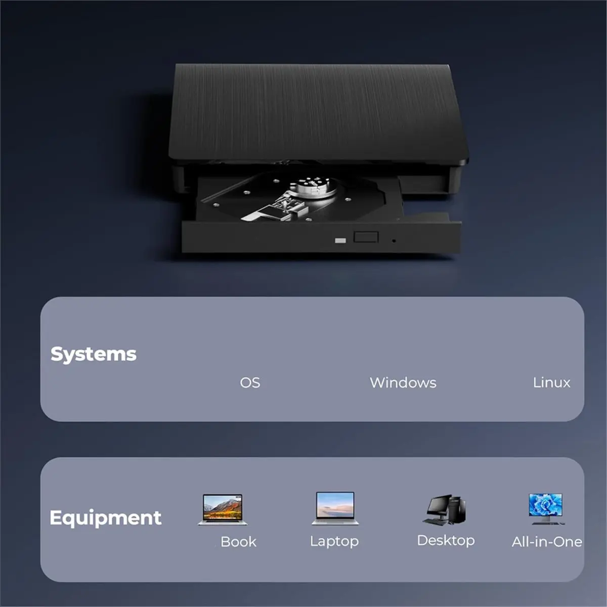 Gravador de Blu-Ray DT81 de Interface Dupla com Acabamento Escovado, Unidade Óptica Externa USB 3.0, Gravador de DVD/CD Externo para Laptop