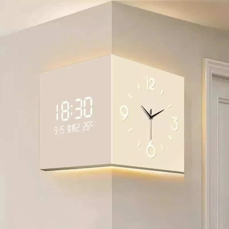 Double-sided Living Room Corner Wall Clocks Simple Modern Creative Luxury Electronic Wall Clock Valentines Day Gift Home Decor