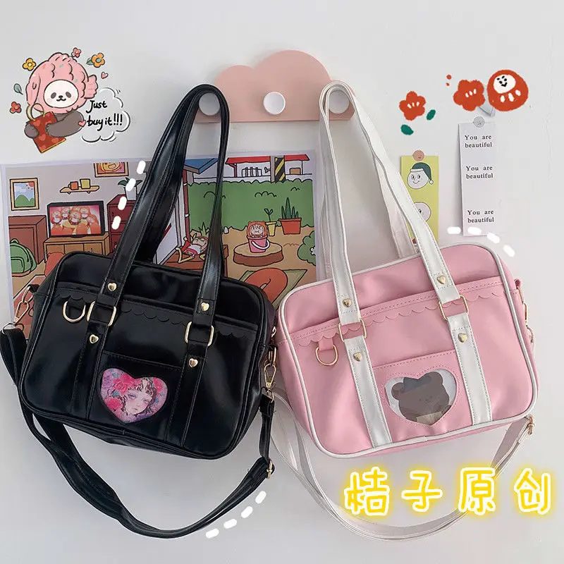 Japanese Harajuku Cute Girl Student Handheld Jk Bag Korean Ins Soft Girl PU Leather Crossbody Bag Versatile Uniform Bag