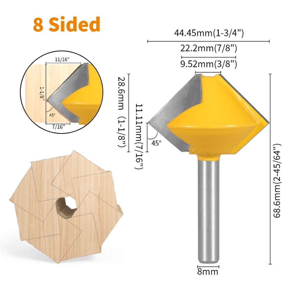 8mm 12mm 12.7mm Multi-Sided Bit Router Bit Wood Cutter Carbide Cutters Woodworking Milling Cutter for Wood Bit Face Mill Tools