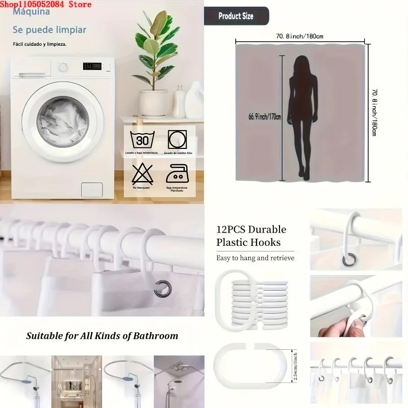 a cute shower curtain featuring a kitten design complete-   With Hooks Waterproof Mildew Proof Easy Install Washable